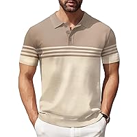 COOFANDY Men's Knit Polo Shirts Short Sleeve Striped Polo Shirt Fashion Casual Golf Shirts