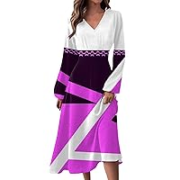 Vestidos de Fiesta para Mujer 2024 V Neck High Waist Summer Dresses Long Sleeve Stretch Beach Vacation Maxi Dress