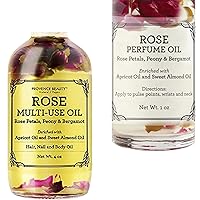 Rose Multi-Use Oil for Face, Body and Hair - Organic Blend of Apricot, Vitamin E - Rose Roll-On Perfume Body Oil - Refreshing Lightly Scented Floral Rose Petals