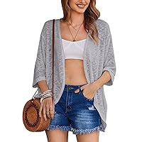 HOTOUCH Womens Lightweight Cardigan Open Front 3/4 Sleeve Casual Loose Fit Beach Cover Up