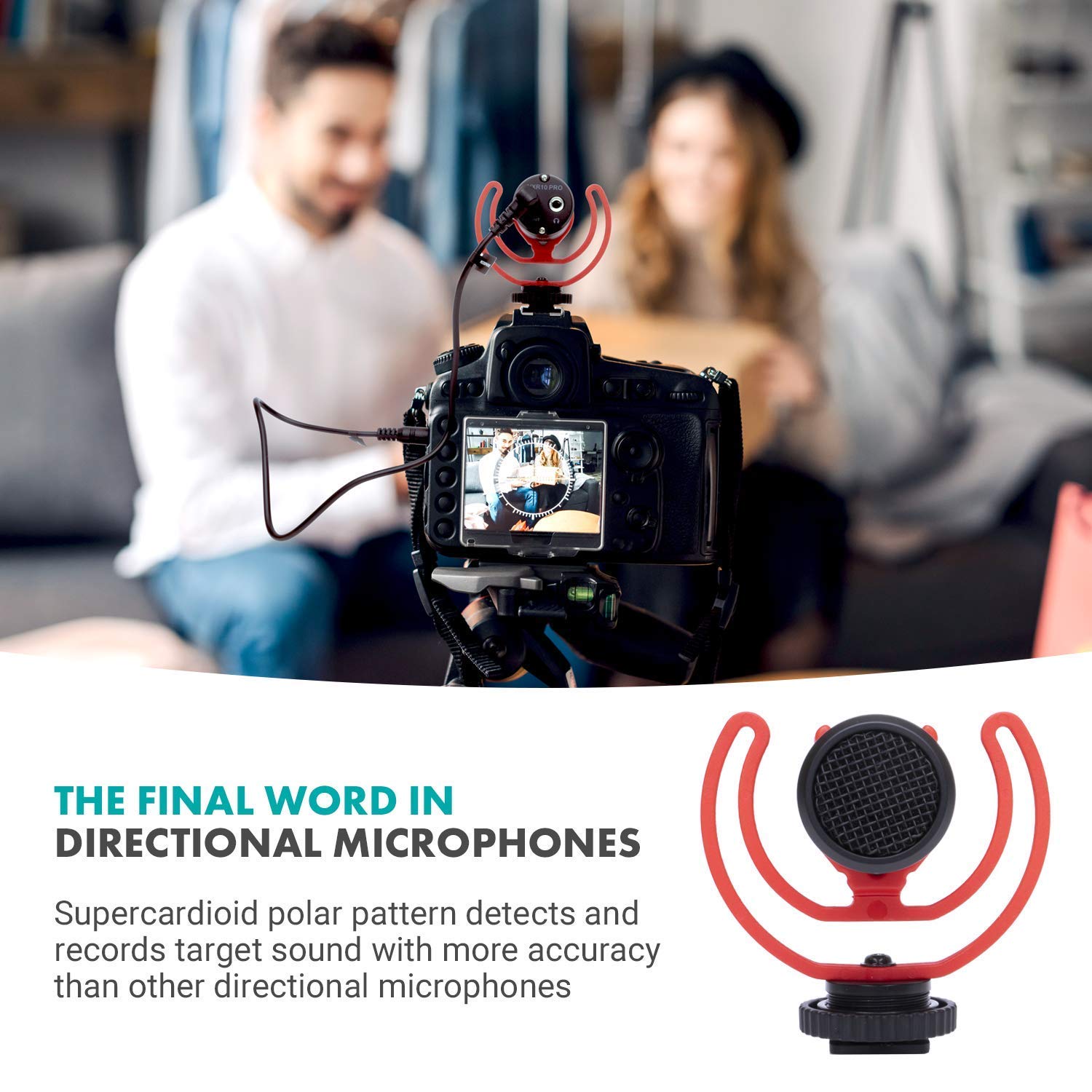 Movo VXR10-PRO External Video Microphone for Camera with Rotating Grip Handle, Shock Mount - Compact Shotgun Mic Compatible with Smartphones and DSLR Cameras - Battery-Free DSLR Microphone