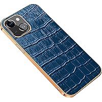 COOVS Case for iPhone 14/14 Plus/14 Pro/14 Pro Max, Classic Crocodile Pattern Genuine Leather Slim Flexible Plated TPU Bumper Back Cover Camera Protection Phone Case (Color : Blue, Size : 14)
