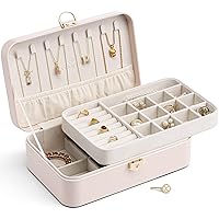 Vlando Lockable Jewelry Box,Faux Leather Jewelry Organizer for Women,Medium Jewelry Case Storage with 2 Drawn,Earrings Necklace Boxes Gift Box Packaging White