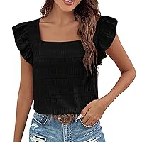 HTHLVMD Women's 2024 Summer T-Shirt Trendy Casual Knitted Square Neck Cap Sleeve Tank Top Fitted Basic Top