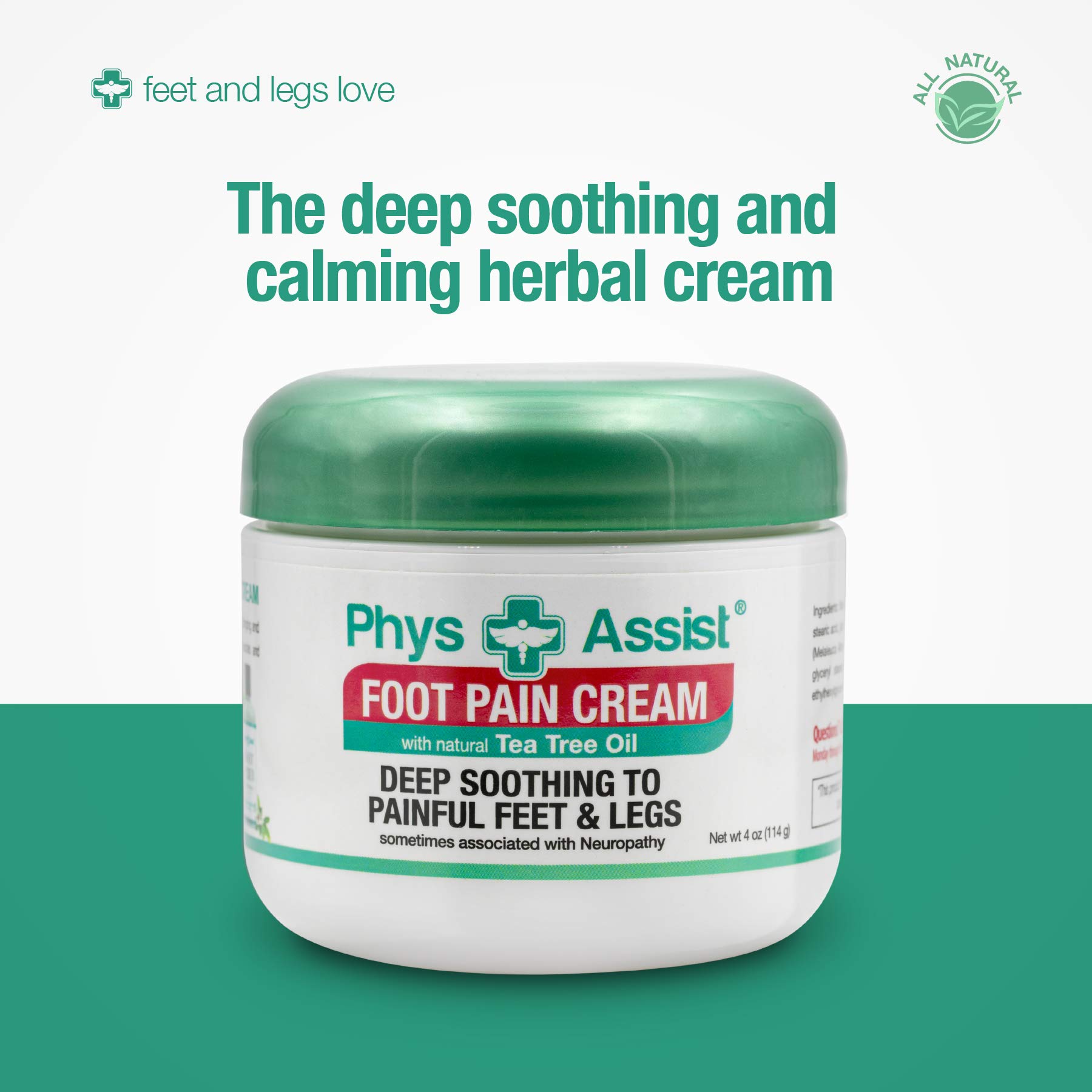 PhysAssist Foot Pain Cream (Three - 4 oz jars) Soothing to feet and Legs.