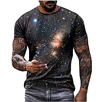 3D Graphic T-Shirts Short Sleeve Crew Neck Galaxy Shirt Trendy Space Universe Nebula Print Tee for Men and Youngs