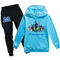 Boys Monsters University Cartoon Print Pullover Sweatshirt,Loose Long Sleeve Hoodie and Pants Set for Kids