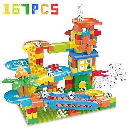 BATTOP Marble Run for Kids Ages 4-8, 167 PCS Classic Big Size Blocks Set, Crazy Marble Run Building Blocks with 4 Balls Race Track, STEM Toys Bricks Set Christmas Toys for Boys & Girls