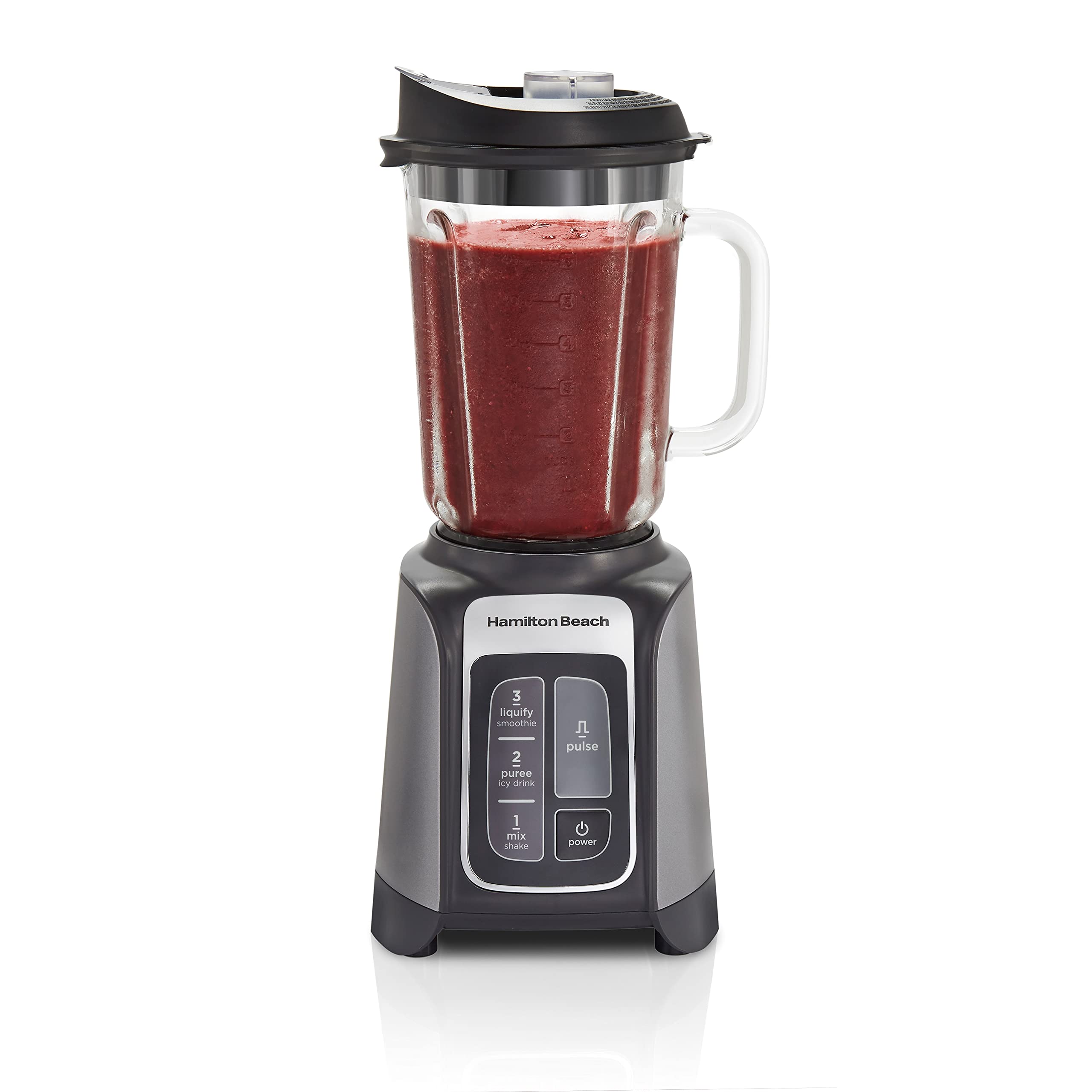 Hamilton Beach PowerMax Professional-Performance Blender for Shakes and Smoothies, Puree and Ice Crush, 48oz BPA-Free Glass Jar, 1680 Watts, Stainless Steel Blades (58600) GREY