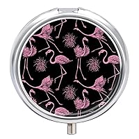 Round Pill Box Pink Flamingos Portable Pill Case Medicine Organizer Vitamin Holder Container with 3 Compartments