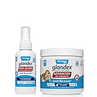 Glandex Anal Gland Medicated Spray for Dogs & Cats (4oz) and Advanced Vet-Strength Chews 60 Ct Bundle, Dog Deodorizing Spray & Anti-Itch Spray for Dogs, Anal Gland Supplement for Dogs with Extra Fiber