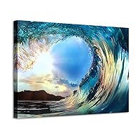 ARTISTIC PATH Ocean Wave Canvas Painting Picture: Seascape Artwork Sunset Wave Print Wall Art for Living Room (45''W x 30''H,Multi-Sized)