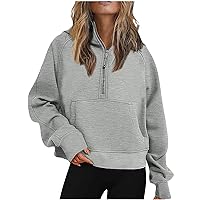 Women's Half Zip Sweatshirts Long Sleeve Solid Oversized Fashion Tops Outfits Comfy Fleece Casual Pullover Hoodies