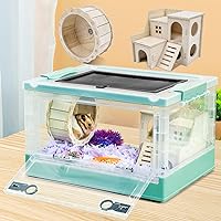 Portable and Foldable Hamster Cages with Wheels, Castle Habitat, and Exercise Wheel, Easy to Move and Store Suitable for Guinea Pigs, Rat and Other Small Animals (Blue)