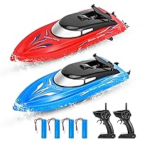 2-Pack RC Boats for Pools and Lakes - High-Speed 10km/H, 2.4GHz Remote Control Boats for Kids and Adults, 4 Rechargeable Batteries Included
