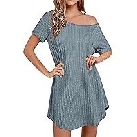 Women's Prom Dresses 2024 Summer Fashion Solid Colour Knitted Short Sleeve Casual Dresses Cotton, S-2XL