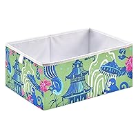 Storage Baskets for Organizing, Monkey Pagoda and Peonies Decorative Storage Basket, Fabric Folding Organizer with Handles for Closet Toys Clothes Home Nursery