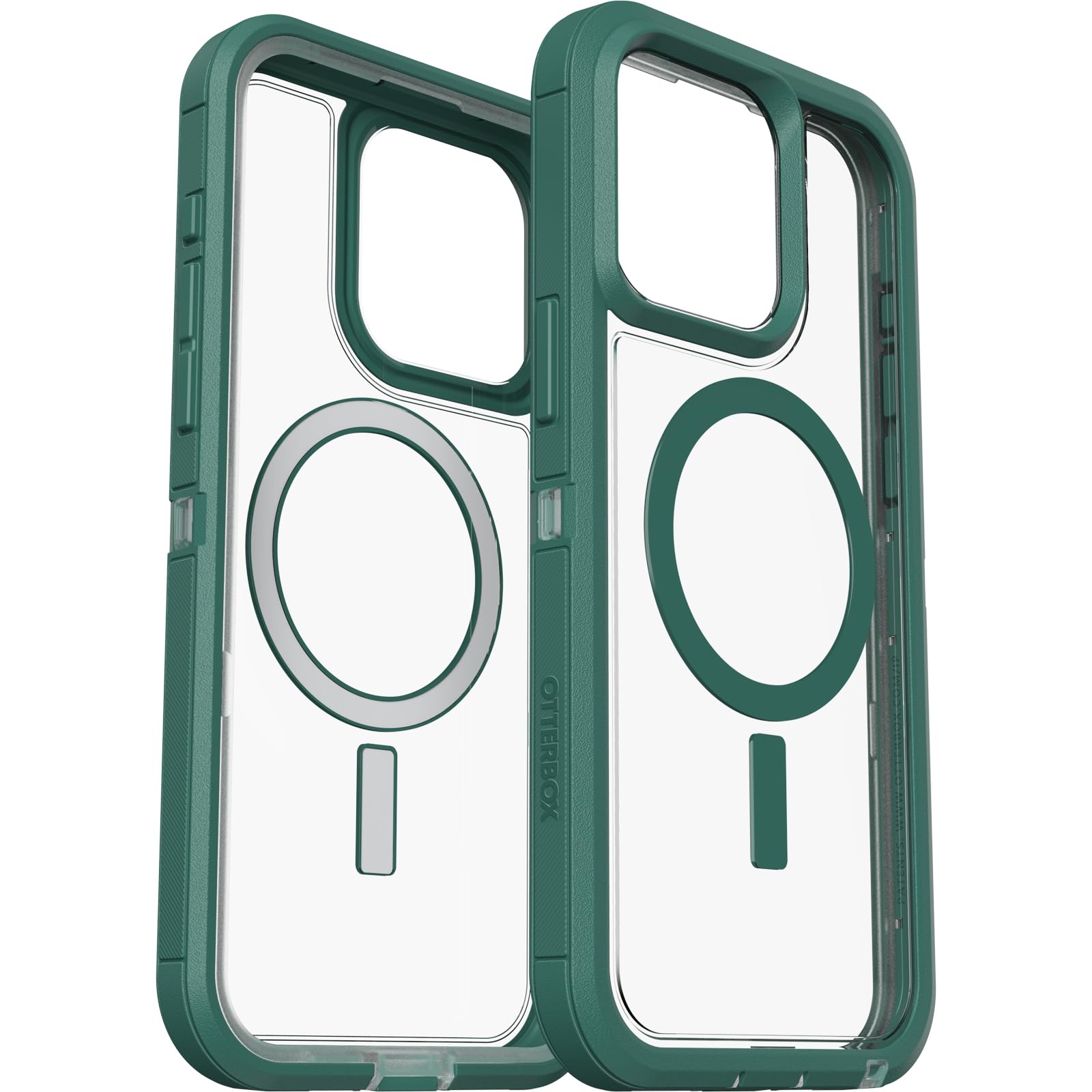 OtterBox iPhone 15 Pro MAX (Only) Defender Series XT Clear Case - VELVET EVERGREEN (Clear), screenless, rugged , snaps to MagSafe, lanyard attachment