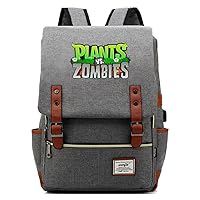 Game Plants vs. Zombies 15.6-inch Laptop Backpack Vintage Rucksack Business Bag with USB Charging Port Light Grey / 2