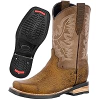 Kids Honey Brown Western Cowboy Boots Grain Leather Square Toe