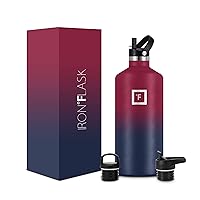 IRON °FLASK Sports Water Bottle - 3 Lids (Narrow Straw Lid) Leak Proof Vacuum Insulated Stainless Steel - Hot & Cold Double Walled Insulated Thermos, Durable Metal Canteen - Dark Rainbow, 64 Oz