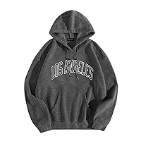 Men's Letter Graphic Hoodies Long Sleeve Drawstring Pocket Letter Graphic Hooded Print Round Neck Sweatshirt Tops