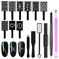 15 Pieces Nail Magnet Tool Set, Double-head Flower Design Nail Magnet Pens Magnet Stick 3D Magnetic Cat Eye Gel Polish Nail Art, for DIY 3d Magnetic, Salon, Studio or Home