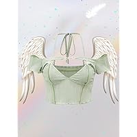Women's Tops Sexy Tops for Women Shirts Rhinestone Detail Cold Shoulder Tie Back Crop Tee Shirts (Color : Mint Green, Size : Medium)