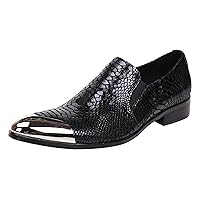 Mens Loafers Pointed Toe Leather Fashion Printed Metal Tip Western Dress Shoes