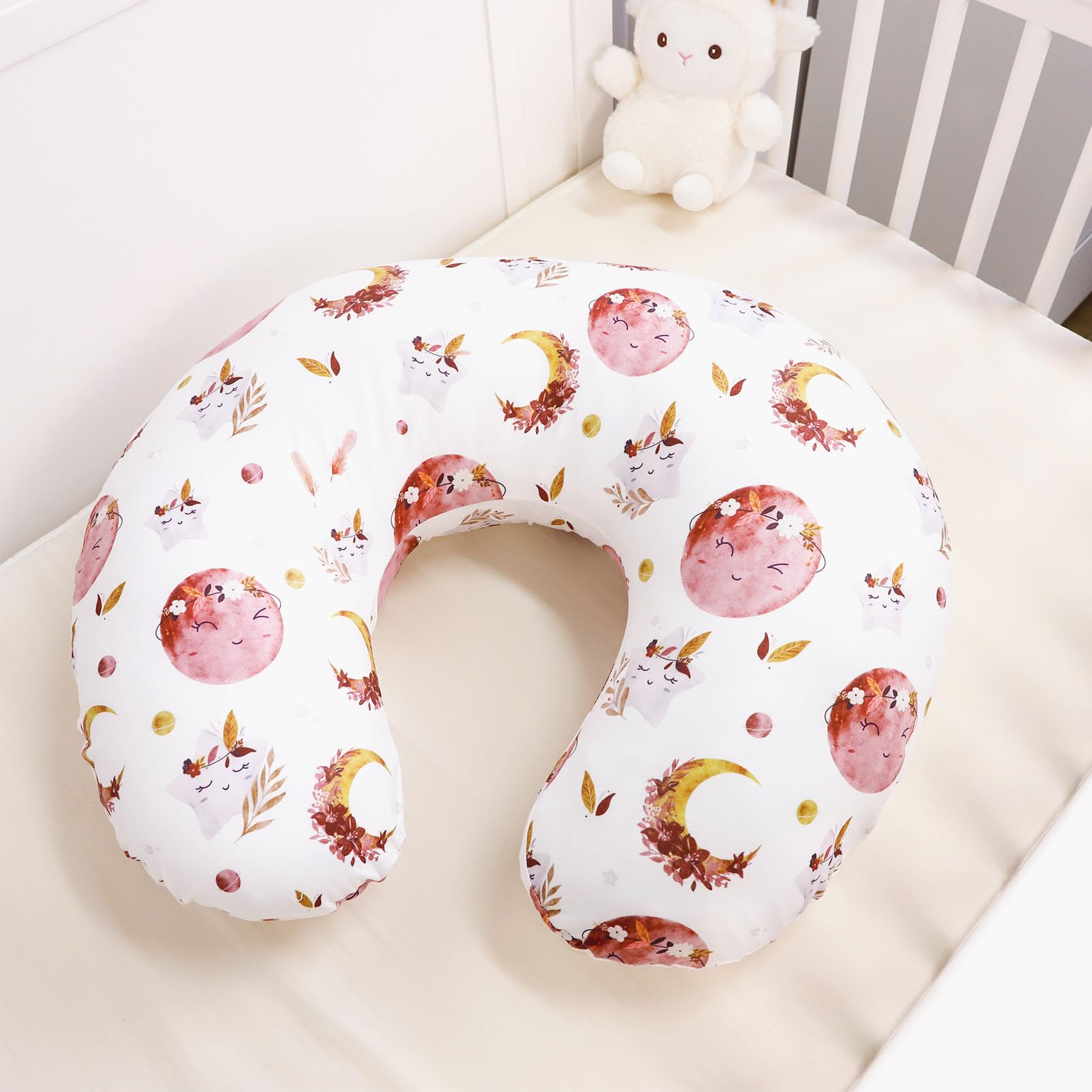 Jundetye Baby Nursing Pillow Cover, Removeable Breastfeeding Pillow Slipcover, Nursing Pillow Case for Newborn Boys Girls, Soft Fabric Fits Snug On Infant, Washable & Breathable, Moon Star
