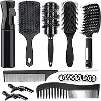 9PCS Hair Brush Set Round Brush and Paddle Hair Brush Great On Wet Long Thick Hair, Detangling Brush and Spray Bottle for Wavy Curly Hair, Meet Your Family's Daily Hair Care Needs