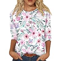 3/4 Length Sleeve Tops for Women Trendy Print Graphic Tees Casual Button Down T Shirts Plus Size Summer Blouses