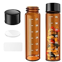 Sterile Empty Vials Small Glass Vials with Measuring Line,Brown/Clear Sample Vials with Screw Cap Liquid Sampling for Chemistry Lab Chemicals or Personal Storage (Amber,40ml 9pcs)