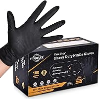 Thor Grip Heavy Duty Black Industrial Nitrile Gloves with Raised Diamond Texture, 8-mil, Latex Free