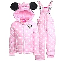 Disney Girls' Minnie Mouse Snowsuit - 2 Piece Ski Jacket with 3D Ears and Snow Bib Ski Pants Overalls: Toddlers/Girls (2T-7)