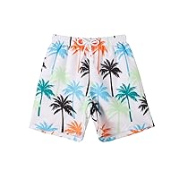 Verdusa Boy's Tropical Print Drawstring Waist Swim Trunks Beach Shorts