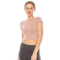 Kurve Women’s Basic Crop Top – Short Sleeve Crewneck Cropped Yoga Workout T Shirt UV Protective Fabric UPF 50+ Made in USA
