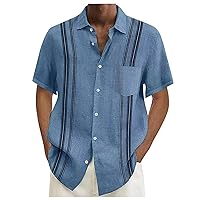 Men's Short Sleeve Dress Shirts Regular Fit Print Blouse Casual Button Down Shirts Loose Casual Hawaiian Tops