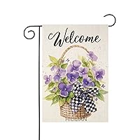 Violet Spring Summer Garden Flag 12x18 Inch Burlap Vertical Welcome Spring Summer Flags Double Sided Flower Garden Yard Banners for Outside Seasonal Decoration(5011)