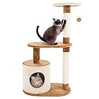 3-Tier Cat Tree - 2 Napping Perches, Kitten Condo, 2 Sisal Rope Scratching Posts, and Hanging Toy - Tower for Indoor Kitties by PETMAKER (Brown)