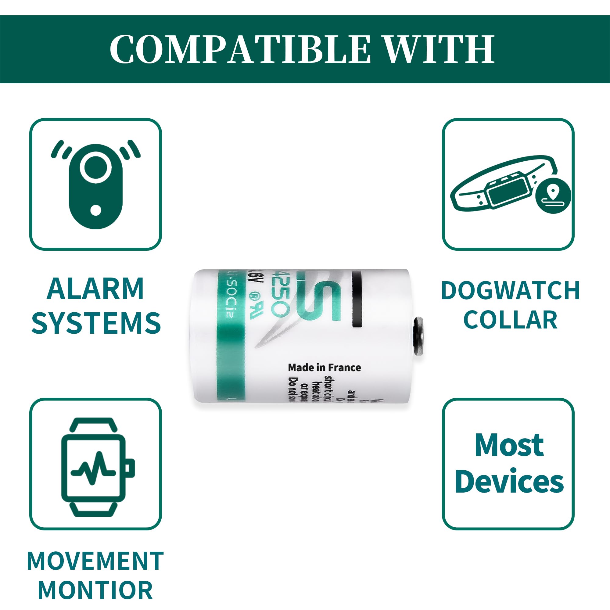 iNFISAN 2 X SAFT LS14250 1/2 AA 3.6v Battery 14250 Can Use for Dogwatch R9 Leash 1200mAh High Capacity