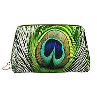 Green Peacock Feather Print Large Women'S Cosmetic Bag Travel Cosmetic Cosmetic Bag Portable Organizer