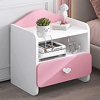 Modern Nightstand with Drawer and Open Shelf, Wooden End Table with Open Storage, Farmhouse Bedside Table Sofa Table for Bo*ys Gi*rls Ki*ds' Room Bedroom(40x45x30cm(16x18x12inch), Pink)