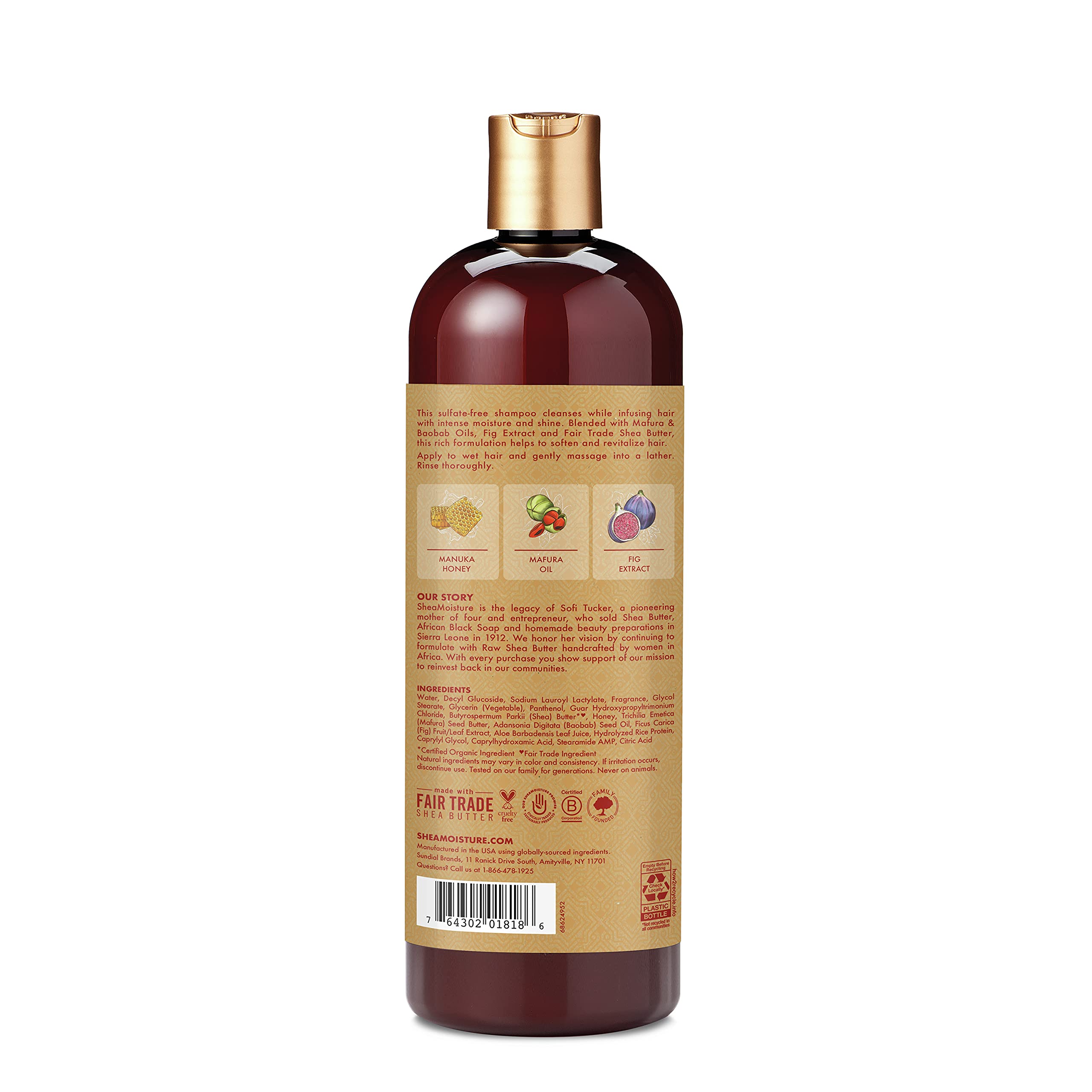 SheaMoisture Intensive Hydration Shampoo for Dry, Damaged Hair Manuka Honey & Mafura Oil Sulfate-Free 24oz