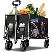 Tempera Collapsible Foldable Wagon with 220lbs Weight Capacity, Folding Wagon with All-Terrain Wheels, Havy Duty Utility Wagon for Sports, Grocery, Garden, Beach, Black