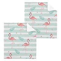 Flamingo Washcloths Set of 2-12 X 12 Inch, Fast Drying Wash Cloth for Bathroom-Hotel-Spa-Kitchen Multi-Purpose Fingertip Towels and Face Cloths