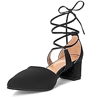 Heel The World Black Nude Purple Strappy Heels for Women, Lace Up Chunky Heels for Women, Closed Pointed Toe Sexy Heels for Women, Tied Up Dressy Pumps Shoes for Wedding Dating Evening Party - 2 Inch