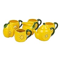7pc Lemon Tea Set, Includes Teapot, Creamer, Sugar Bowl & Spoon, and 4 Mugs, Set of 7, Yellow