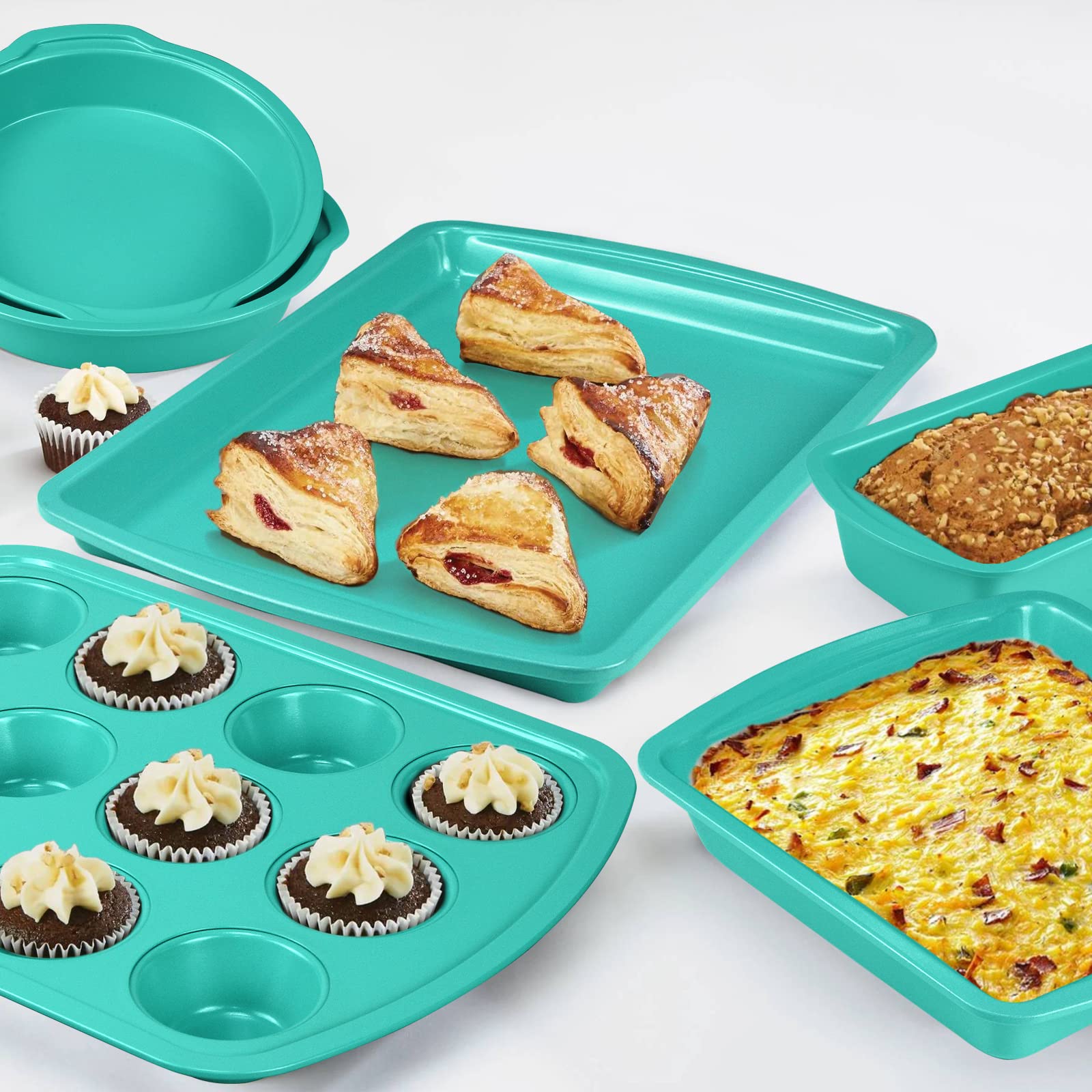 10-Piece Nonstick Bakeware Set Baking Pans, Baking Sheets, Cookie Sheets, Muffin Pan, Bread Pan, Pizza Pan, Cake Pan and Cooling Rack, Oven Safe/0.8mm Thick/ Dishwasher Safe/ Heavy Duty