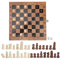 3 in 1 Chess Checkers Set, Wooden Chess & Checkers Set, Folding Carrying Case Travel Chess Set for Kids and Adults, Classic Large Size with Chess Pieces